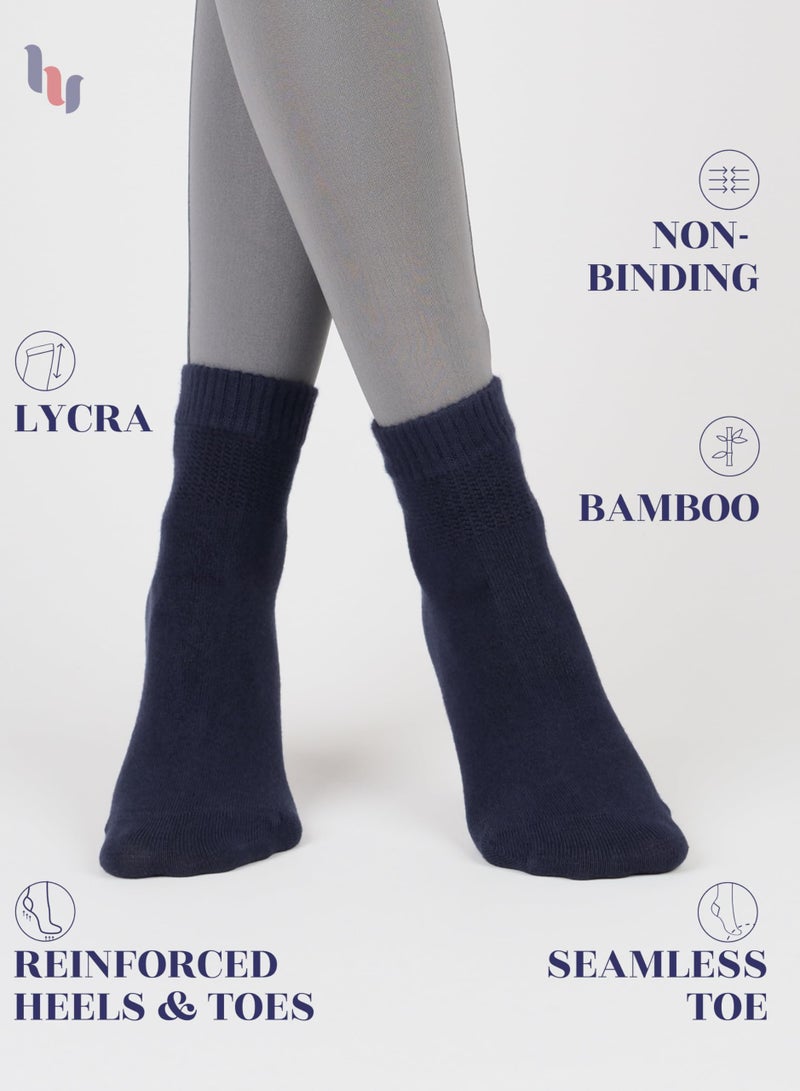 Hugh Ugoli Women's Rayon Ankle Loose Fit Diabetic Socks, Soft, Seamless Toe, Wide Stretchy, Non-Binding Top, 3 Pairs, Navy Blue, Shoe Size: 10-12 - Image 2